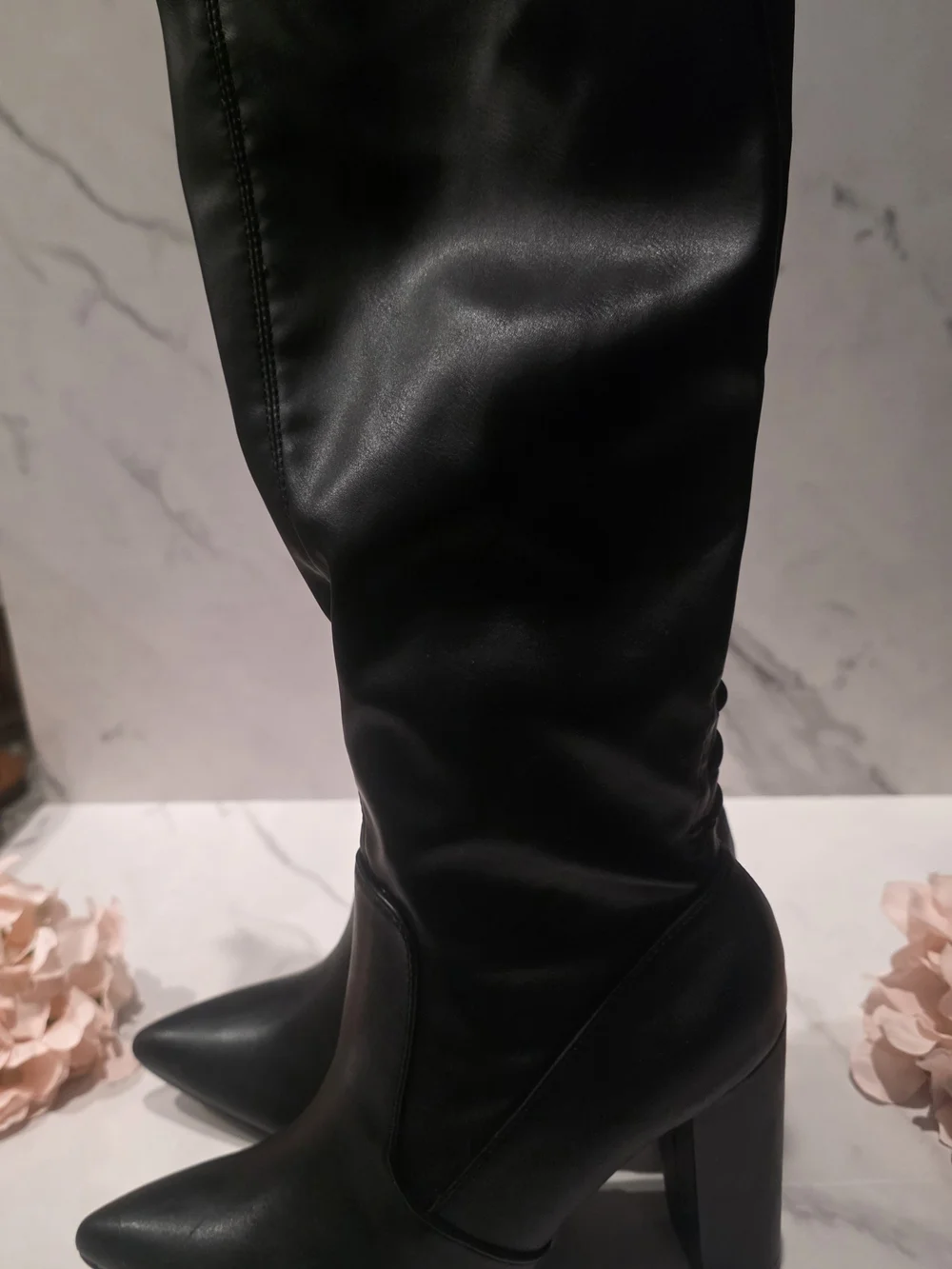 Shoe Dazzle - Black Over-the-Knee Pointed Toe Heeled Boots